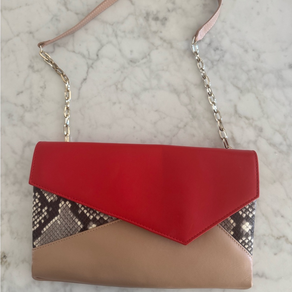 LK Bennett — Chic Red & Beige with Snakeskin Accent clutch w/ handle